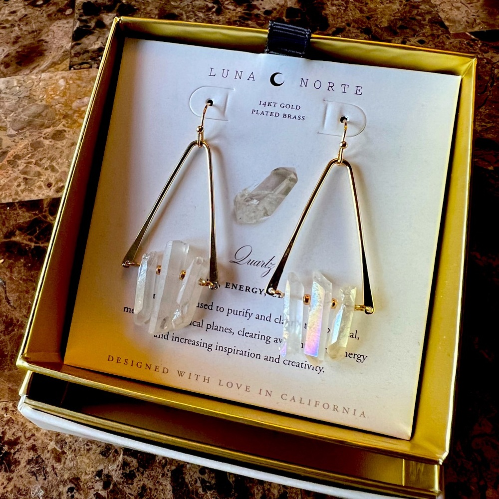 Luna Norte 14kt Gold Plated Rainbow Iridescent Quartz Earrings